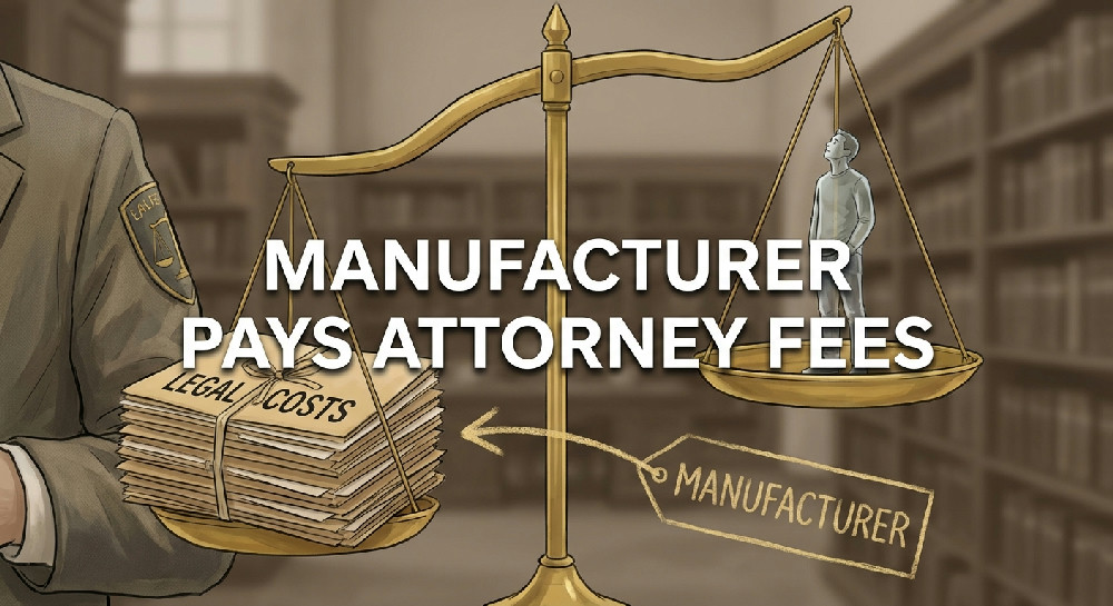 Balance scale showing manufacturer paying costs while consumer pays zero