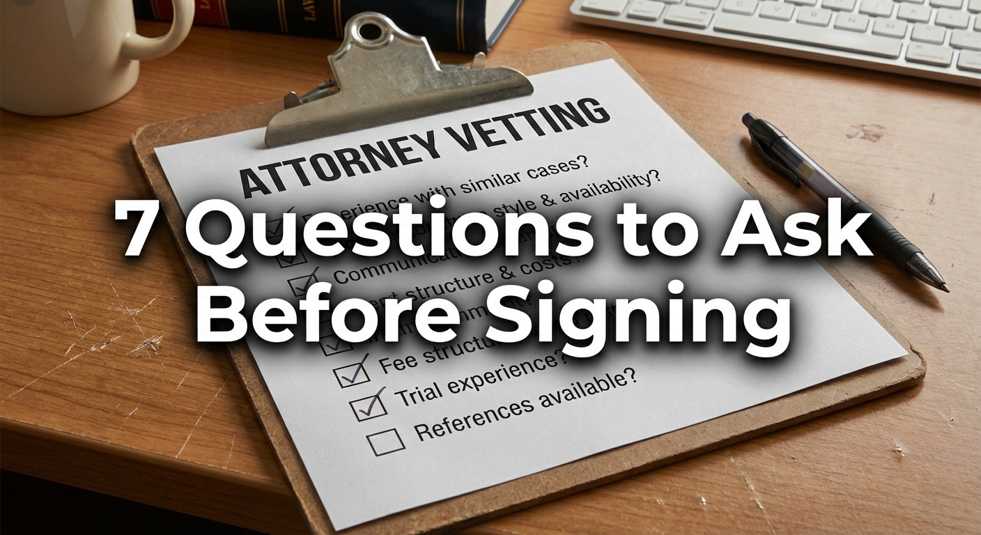 Checklist on a clipboard showing questions to ask a lemon law attorney