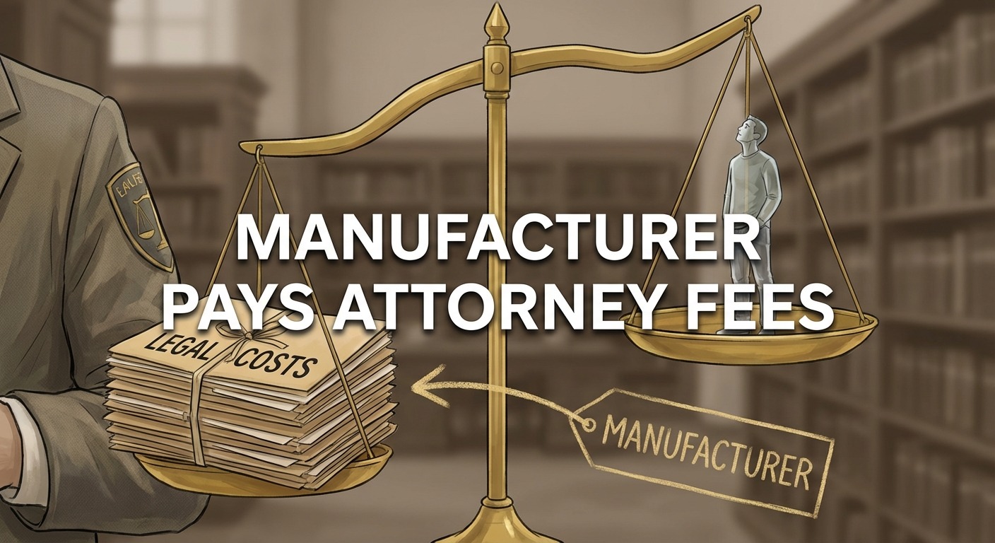 Balance scale showing manufacturer paying costs while consumer pays zero